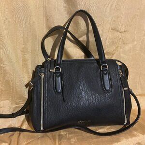 Calvin Klien Garnet  black  Faux Leather satchel front zipper  9x13  large cross
